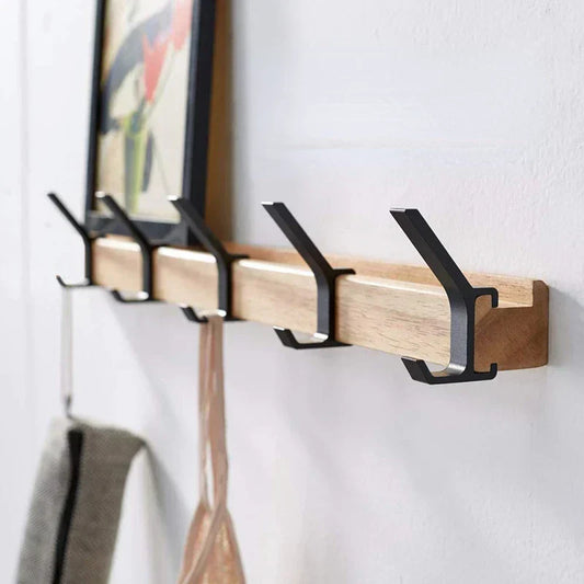 Nordivo Wandgarderobe mit beweglichen Doppelhaken| Skandinavisches Design| Holz & Aluminium| Platzsparend & Modern – Möbel
