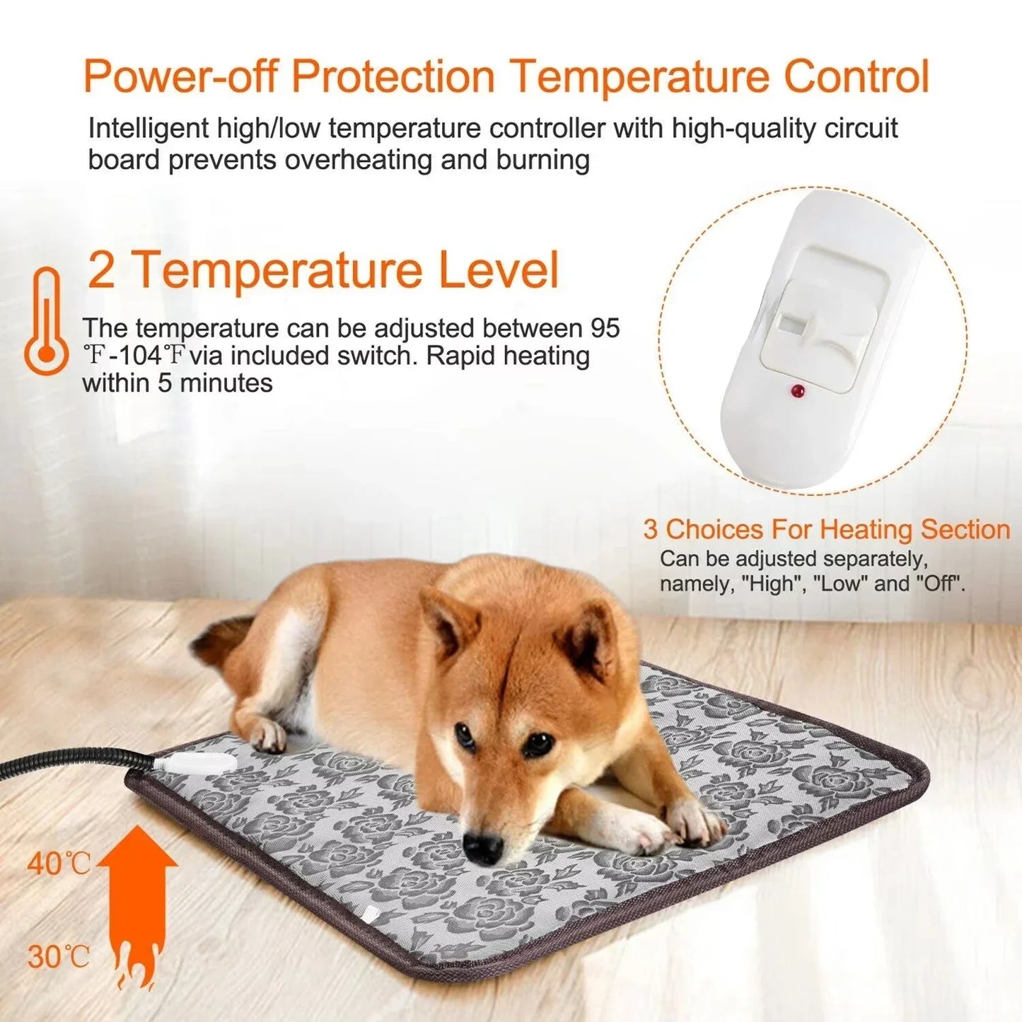Beheizbare Haustiermatte PawTherm| Temperaturregelung & Timer| Wasserdicht & Sicher| Für Hunde & Katzen – Haustierbedarf