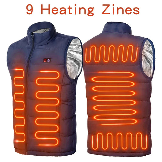 Beheizbare Jacke mit 9 Heizbereichen| USB-Wärmejacke für Damen & Herren| Graphen-Heiztechnologie für Outdoor, Camping & Sport