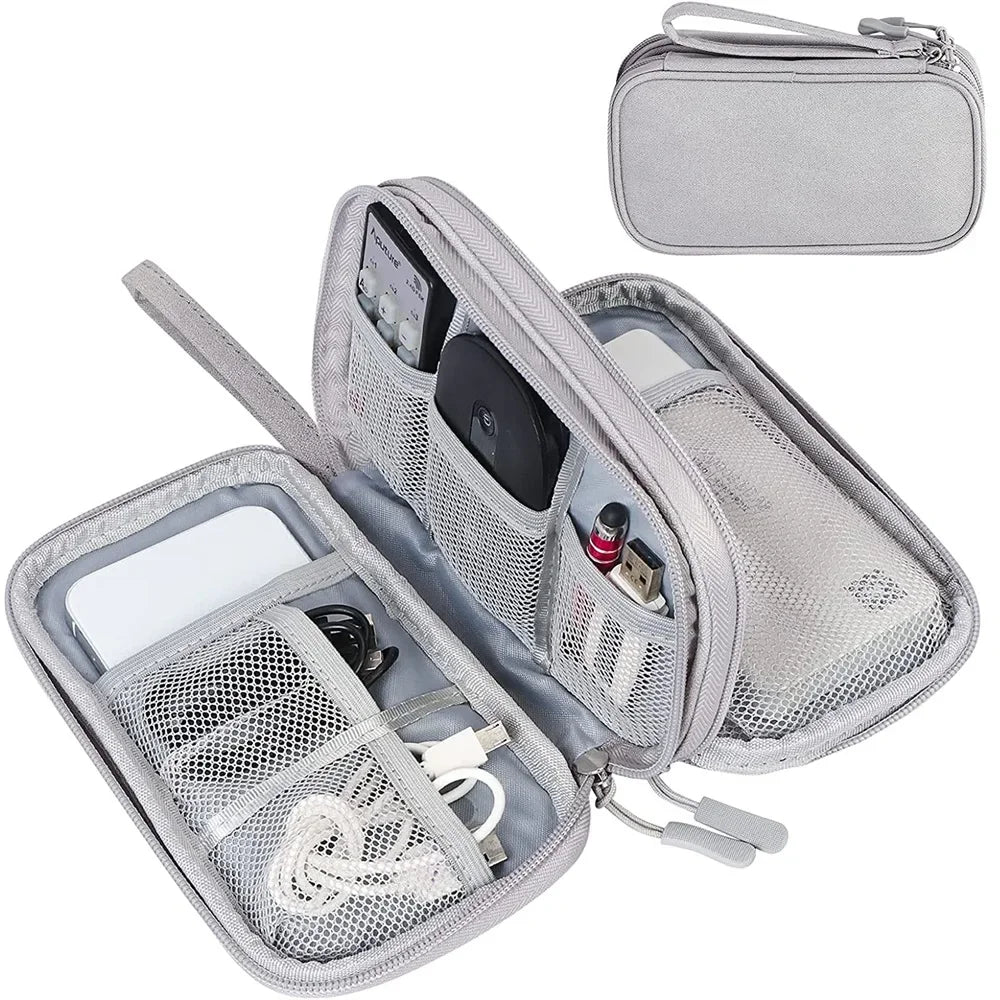 Techviva PackSafe Elektronik Organizer Tasche| 2-lagig & wasserdicht| Für Kabel, Ladegeräte, USB & Zubehör| Kompakt & tragbar