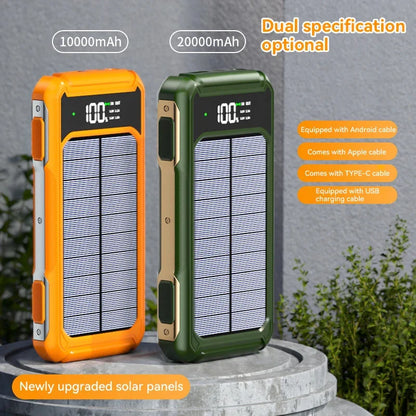 Solar Powerbank Voltora 20K| 20.000mAh| 4-in-1 Kabel| Schnellladung & Notfall-LED| Für iPhone & Samsung – Solarleuchte