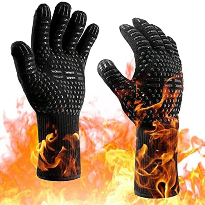 ThermaGrip Hitzebeständiger Grillhandschuh| Silikon & Baumwolle| Rutschfest & feuerfest bis 800 °C| Für Grill, Backofen & BBQ
