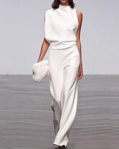 Viviane | Damen Ein Schulter Jumpsuit mit Weitem Bein – Damenkleidung