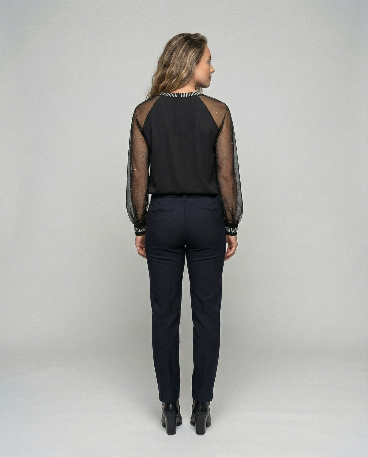 Damen Elegantes Mesh-Top mit Pailletten & Transparenten Ärmeln – Bild 3 von 4