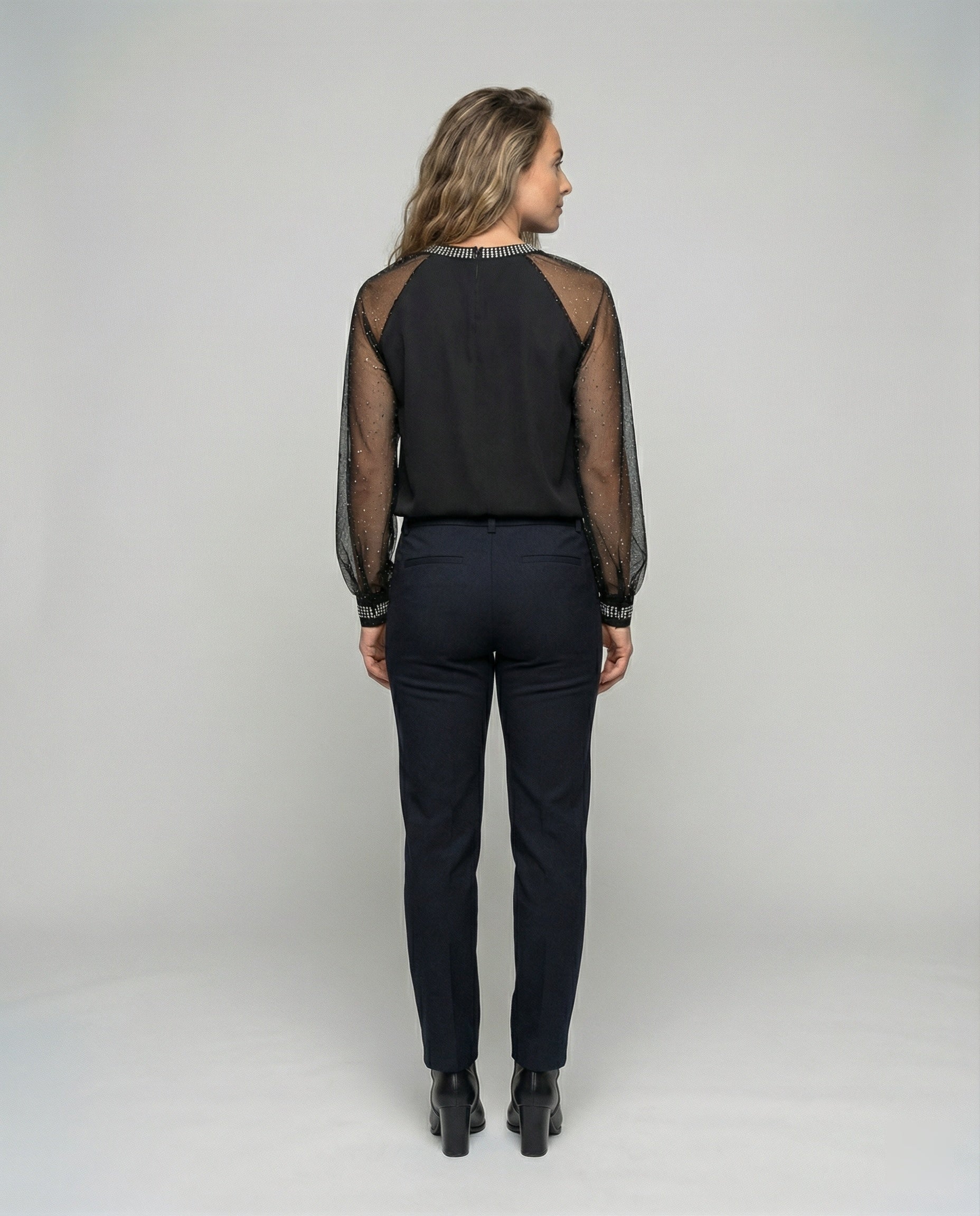 Damen Elegantes Mesh-Top mit Pailletten & Transparenten Ärmeln – Bild 3 von 4