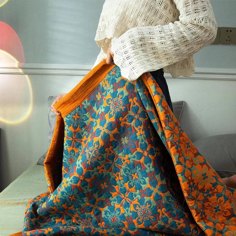 Blau Gemusterter Sechs-Lagen Baumwoll-Quilt – TerraLoom Komfortdecke 2
