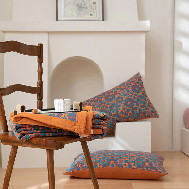Blau Gemusterter Sechs-Lagen Baumwoll-Quilt – TerraLoom Komfortdecke 4