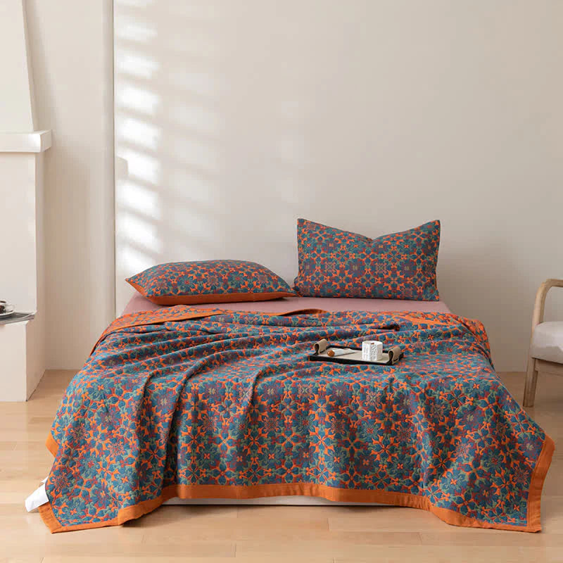 Blau Gemusterter Sechs-Lagen Baumwoll-Quilt – TerraLoom Komfortdecke 5