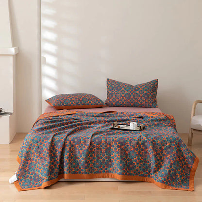 Blau Gemusterter Sechs-Lagen Baumwoll-Quilt – TerraLoom Komfortdecke 5
