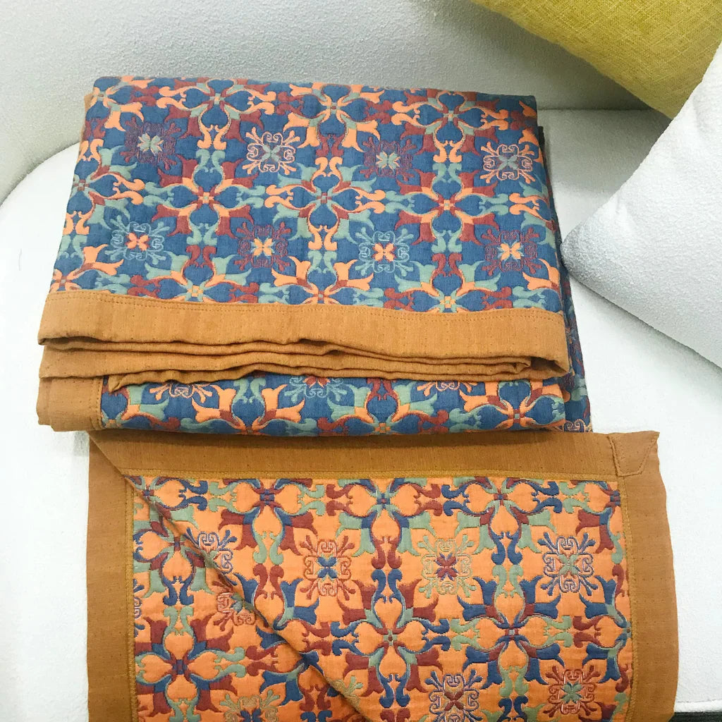Blau Gemusterter Sechs-Lagen Baumwoll-Quilt – TerraLoom Komfortdecke 6
