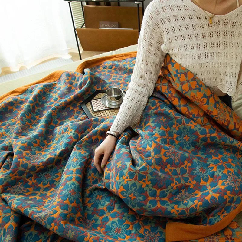 Blau Gemusterter Sechs-Lagen Baumwoll-Quilt – TerraLoom Komfortdecke 9
