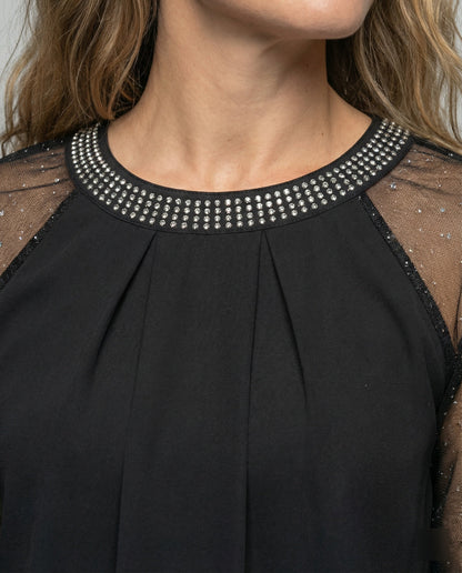 Damen Elegantes Mesh-Top mit Pailletten & Transparenten Ärmeln – Bild 2 von 4