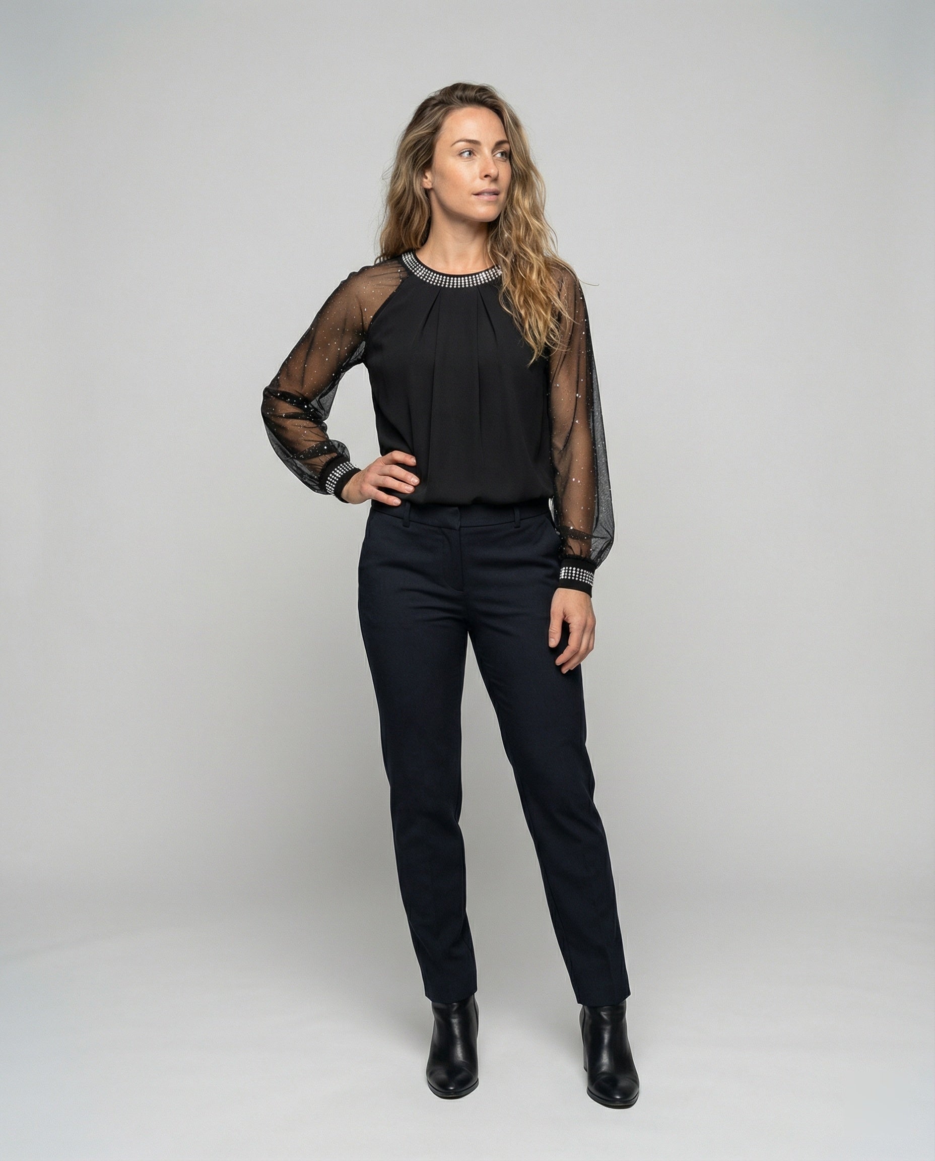 Damen Elegantes Mesh-Top mit Pailletten & Transparenten Ärmeln – Bild 4 von 4