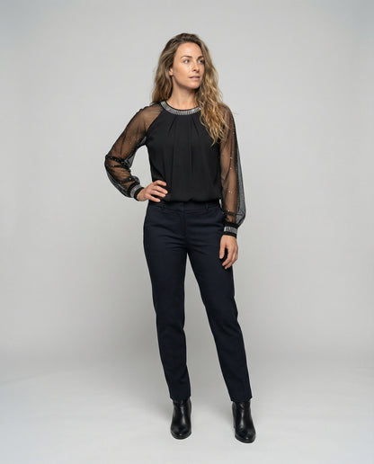 Damen Elegantes Mesh-Top mit Pailletten & Transparenten Ärmeln – Bild 4 von 4