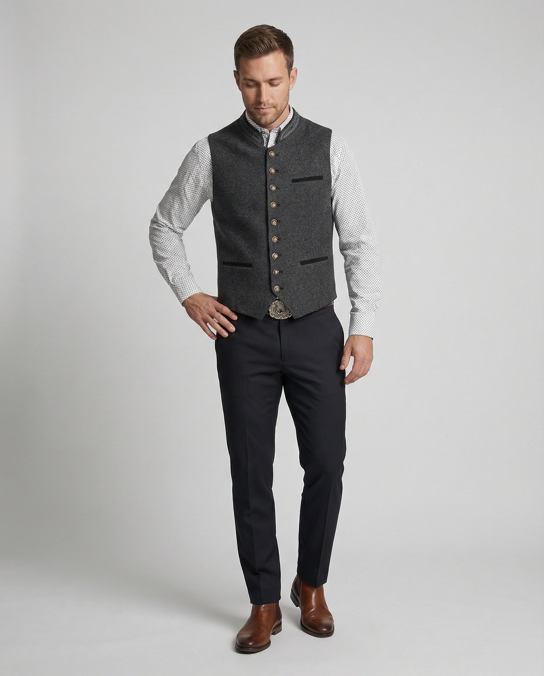 Elegante Herren Trachtenweste Grau Traditionell – Bild 3 von 5