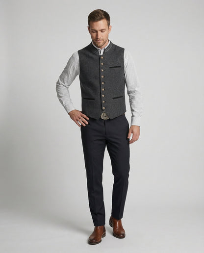 Elegante Herren Trachtenweste Grau Traditionell – Bild 3 von 5