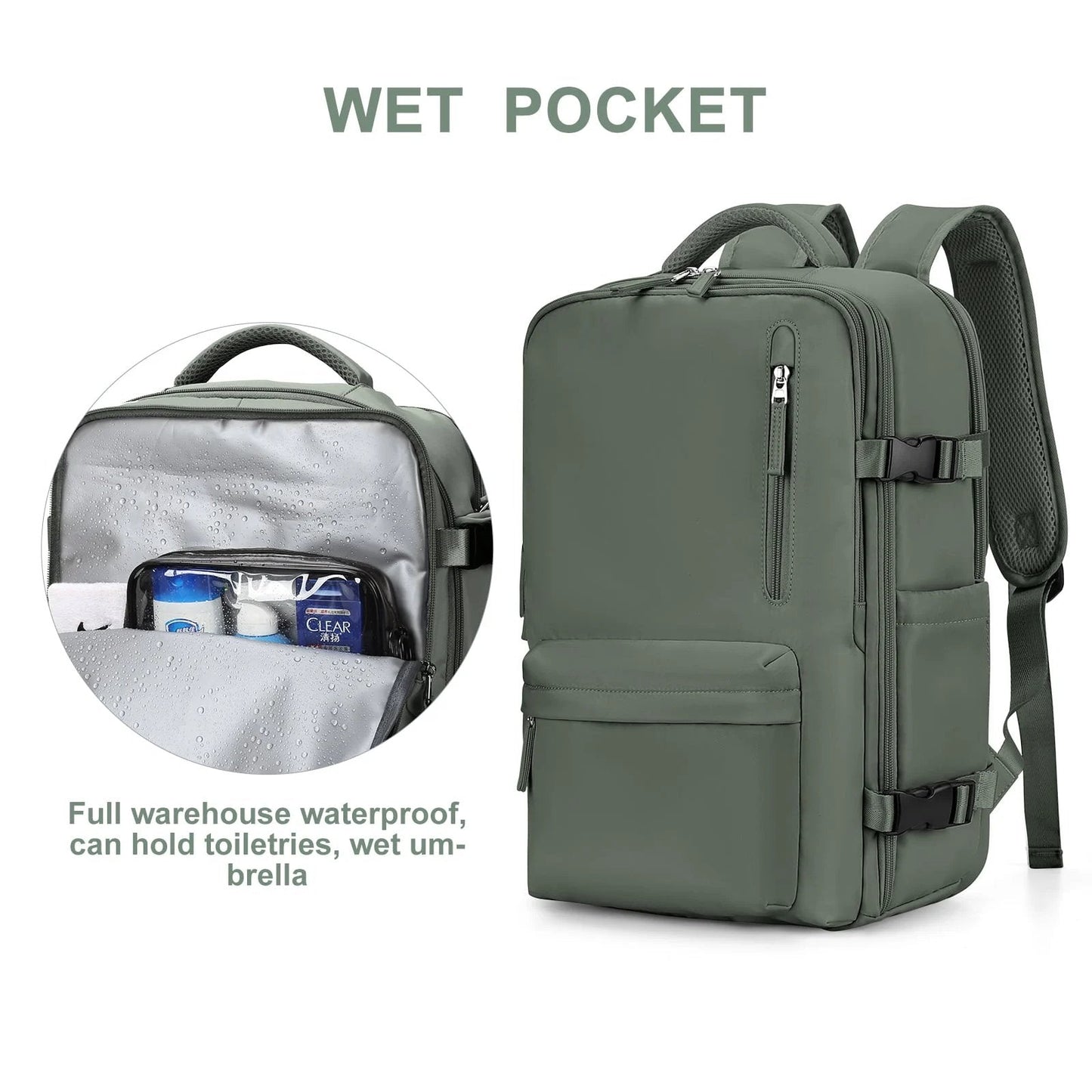 Großer Damen Reisetasche Wasserdichter Wanderrucksack - Vorderansicht