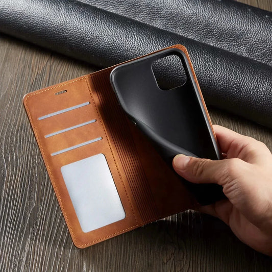 iPhone Leder-Wallet-Hülle – Magnetische Kartenhalter-Funktion