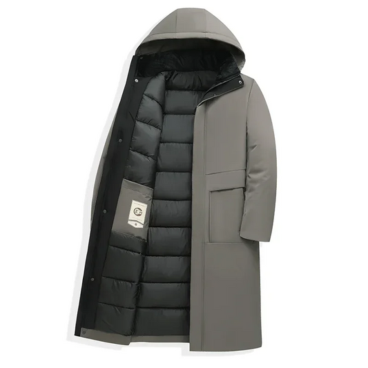 Alexander | Herren Langer Winter Steppmantel mit Kapuze – Jacke & Mantel