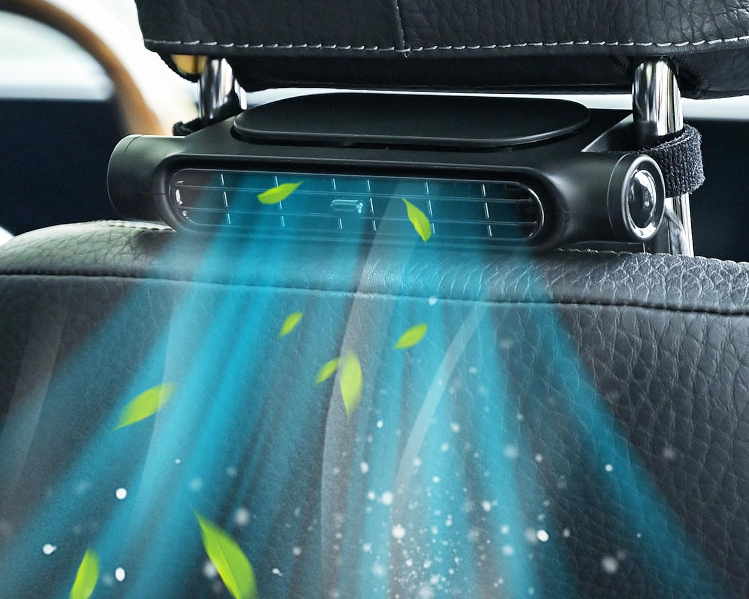 USB-Autoventilator mit 3 Geschwindigkeiten und Kopfstützenhalter – Pelanva – Ansicht 7