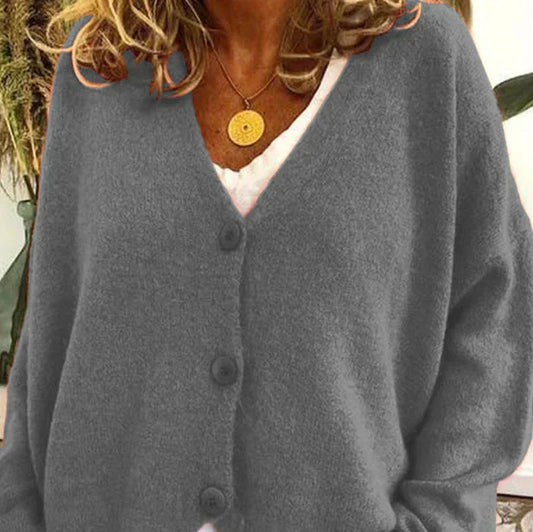 Birgit | Damen Freizeit-Strickjacke mit V-Ausschnitt und Knöpfen – Jacke & Mantel