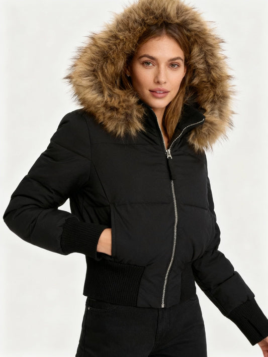 Damen Gesteppt Winterjacke mit Warm & Abnehmbarer Kapuze – Jacke & Mantel
