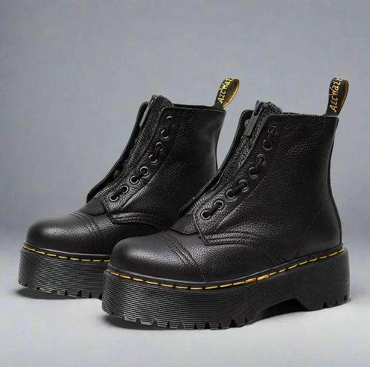 Damen Leder Schnürstiefel - Robust & Elegant - Schwarz – Stiefel