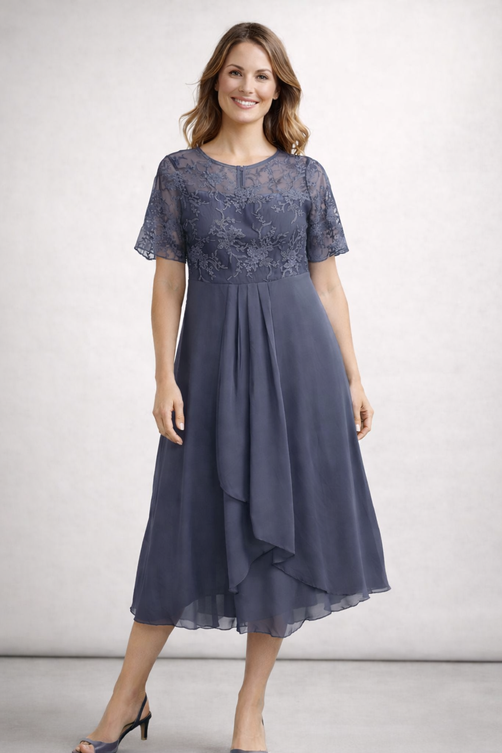 Damen Midikleid mit Spitze und Chiffon Kurzarm – Bild 7 von 10