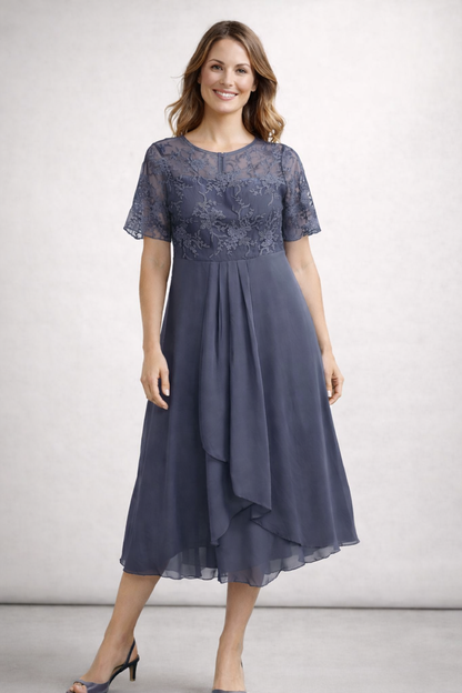 Damen Midikleid mit Spitze und Chiffon Kurzarm – Bild 7 von 10
