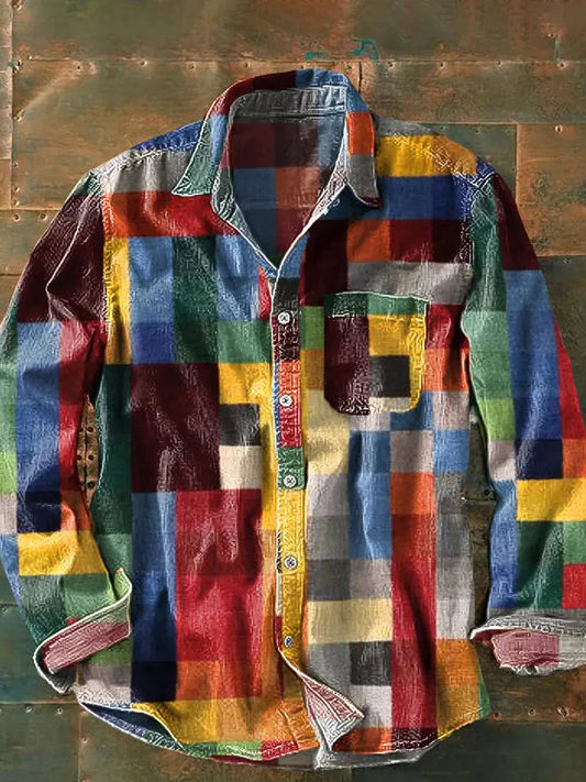 Franz | Herren Lässiges Langarmhemd mit Patchwork-Design – Hemd