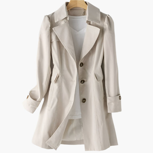 Gabriela | Damen Klassischer Langer Trenchcoat mit Knöpfen vorne – Jacke & Mantel