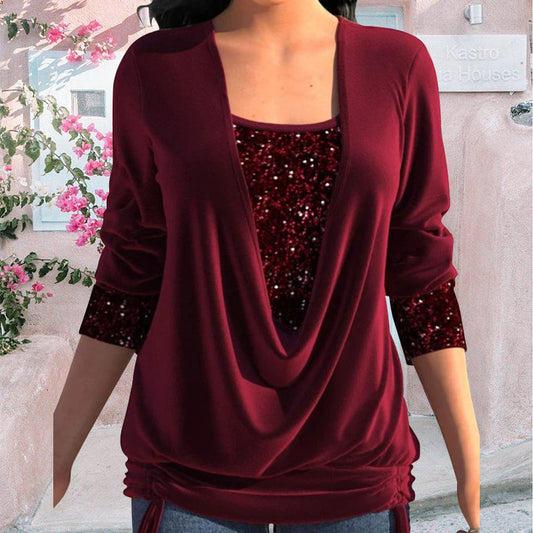 Heidi-Mode | Damen Bluse Langarm & Pailletten Elegante & Komfortable Passform – Bluse