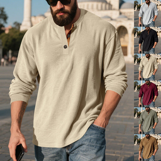 Herren Langarm-Henley-Shirt mit strukturiertem Design – Shirt
