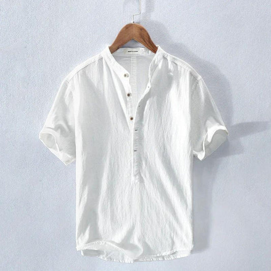 Herren Leinen-Baumwollhemd mit Henley-Kragen – Hemd