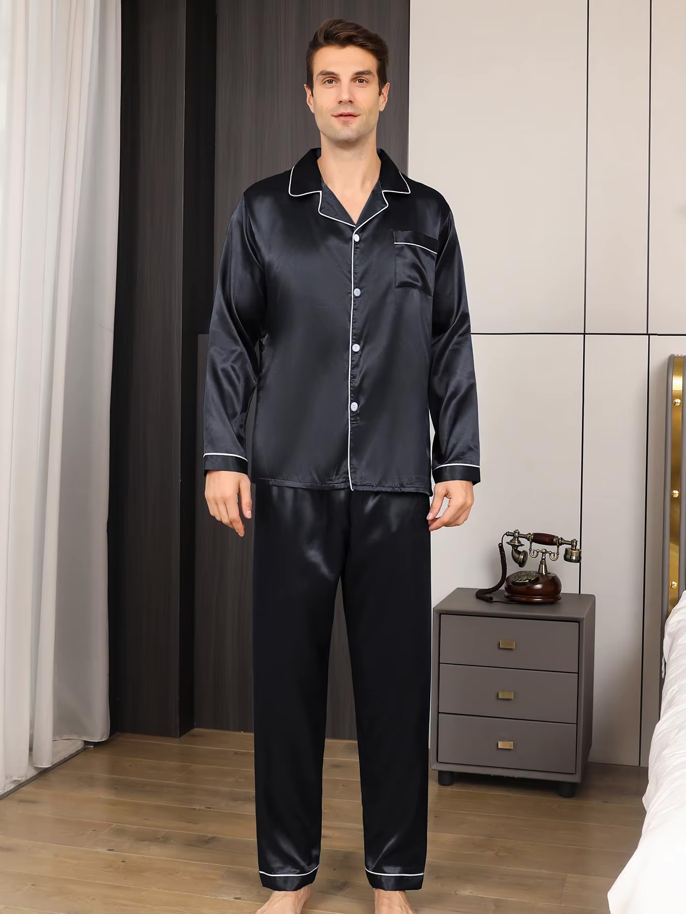 Herren Pyjama Satin – Pelanva – Ansicht 5