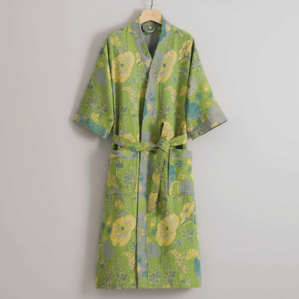 Kimono-Bademantel aus Bio-Baumwolle mit Ginkgo-Muster – Pelanva – Ansicht 11