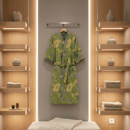 Kimono-Bademantel aus Bio-Baumwolle mit Ginkgo-Muster – Pelanva – Ansicht 3