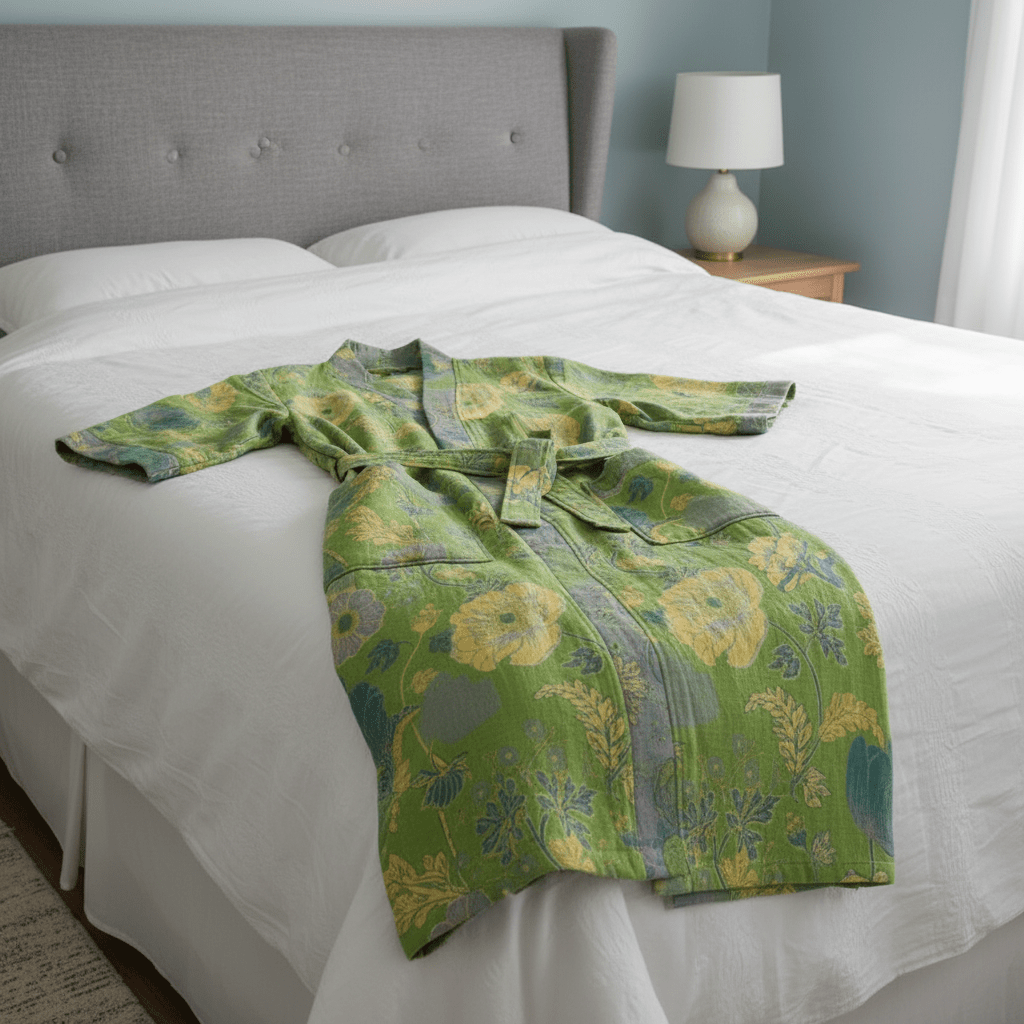 Kimono-Bademantel aus Bio-Baumwolle mit Ginkgo-Muster – Pelanva – Ansicht 4