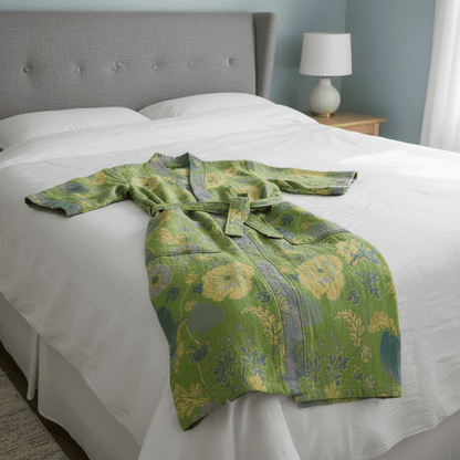 Kimono-Bademantel aus Bio-Baumwolle mit Ginkgo-Muster – Pelanva – Ansicht 4