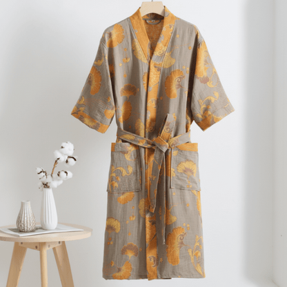 Kimono-Bademantel aus Bio-Baumwolle mit Ginkgo-Muster – Pelanva – Ansicht 6