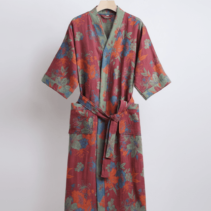 Kimono-Bademantel aus Bio-Baumwolle mit Ginkgo-Muster – Pelanva – Ansicht 7