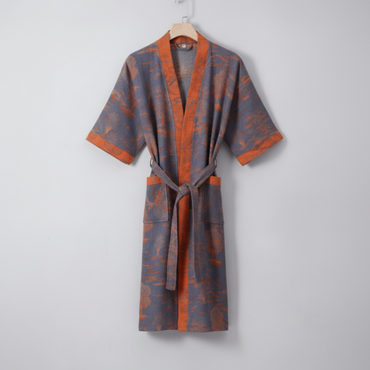 Kimono-Bademantel aus Bio-Baumwolle mit Ginkgo-Muster – Pelanva – Ansicht 8
