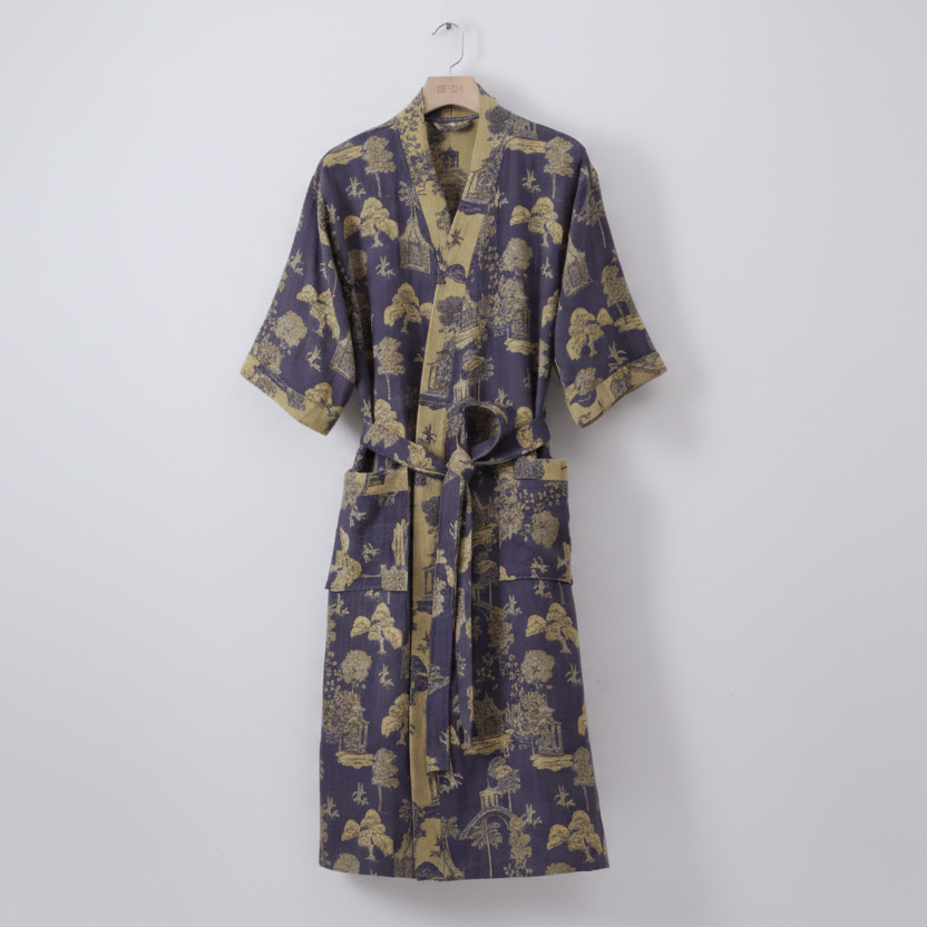 Kimono-Bademantel aus Bio-Baumwolle mit Ginkgo-Muster – Pelanva – Ansicht 9
