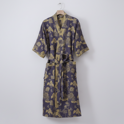 Kimono-Bademantel aus Bio-Baumwolle mit Ginkgo-Muster – Pelanva – Ansicht 9