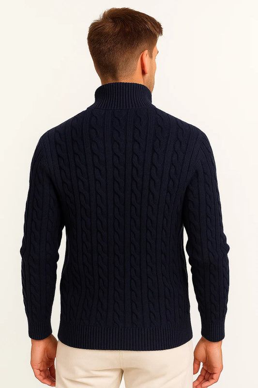Konrad | Herren Frühlings Strickpullover mit Zopfmuster und Reißverschluss am Kragen – Pullover & Strick