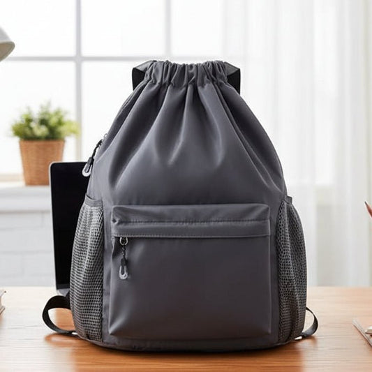 Sportlicher Kordelzug-Rucksack mit Schuhfach und Fächern – Pelanva – Ansicht 1