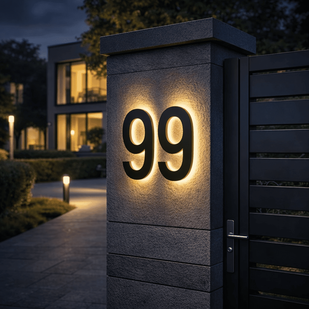 Individuell gestaltbare LED-Hausnummer für moderne Häuser – Pelanva – Ansicht 1