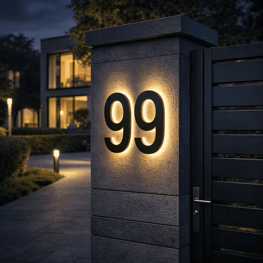 Individuell gestaltbare LED-Hausnummer für moderne Häuser – Pelanva – Ansicht 1