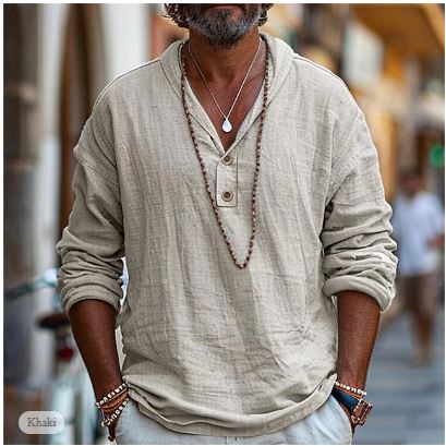 Leichtes Leinen-Henley-Shirt für Herren – Pelanva – Ansicht 1