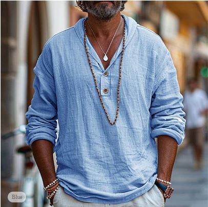 Leichtes Leinen-Henley-Shirt für Herren – Pelanva – Ansicht 2